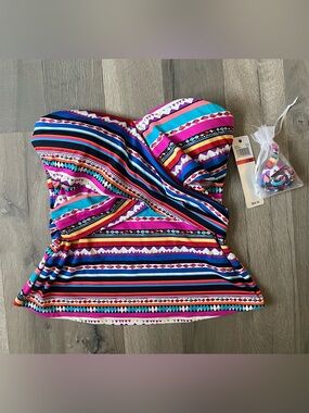 Anne Cole Multicolor Twist-Front Shirred Bandeaukini Top - NWT - Size XS